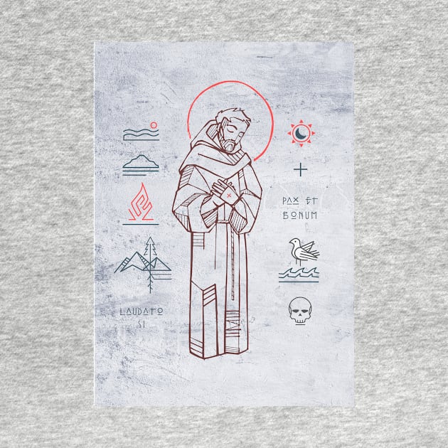 Saint Francis of Asis and christian symbols illustration by bernardojbp